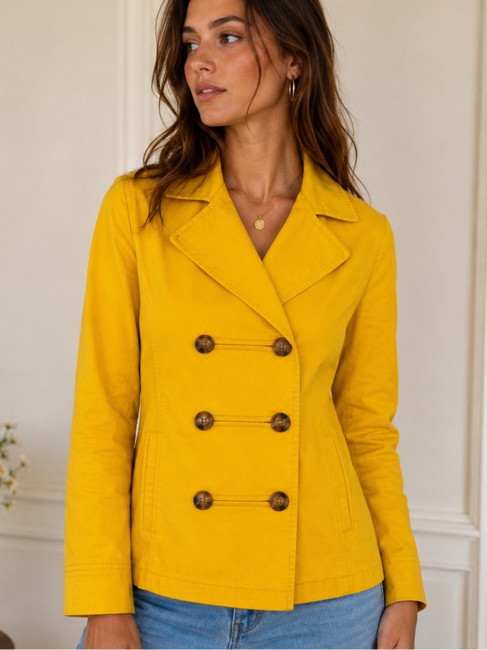 NWT 2012 Old Navy Yellow Cotton Peacoat Jacket Early 2010s Twee S